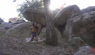 Sexy ebony Demi Sutra gets tied up and fucked by her white master