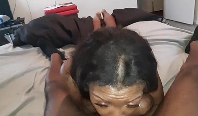 Ebony Desiire gives a sloppy BJ and deepthroats a BBC