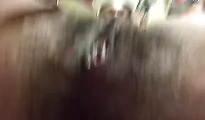 Sexy ebony wife toying her hairy snatch