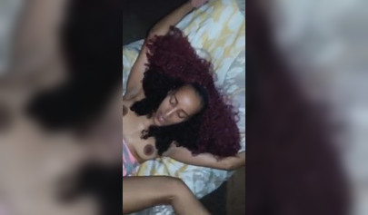 Purple-haired ebony squirts as she gets fucked