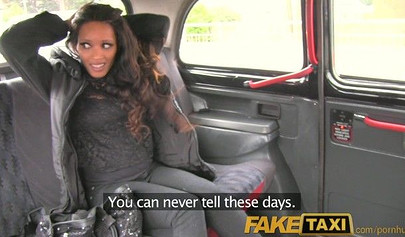 Busty ebony with pierced nipples Kiki Minaj gets banged by a white cab driver