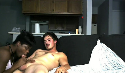 Ebony with enormous natural tits screws a white birthday boy