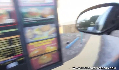 Curvy fast food worker Jayla Foxx bangs a client's black shaft