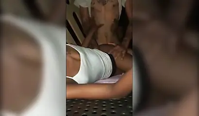 Skinny tattooed black couple fucking at the park