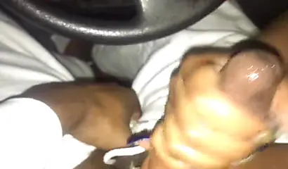Ebony slut uses her mouth and sexy lips to suck my dick in the car