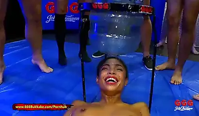 Dirty ebony Luna Corazon gets fucked & pissed on in a kinky threesome