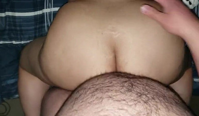 Busty pink-haired ebony fucks & massages a dick in POV