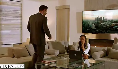 Ebony law student Chanell Heart enjoys an interracial doggy fuck