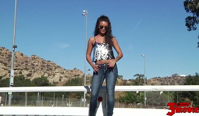 Stunning ebony Harley Dean fucking in her ripped jeans