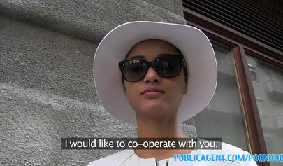 Ebony fashion model fucks a fake porn agent for cash