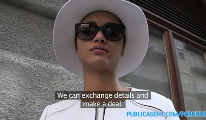 Ebony fashion model fucks a fake porn agent for cash