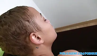 Ebony fashion model fucks a fake porn agent for cash