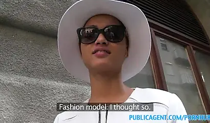 Ebony fashion model fucks a fake porn agent for cash