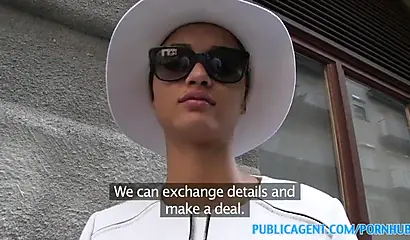 Ebony fashion model fucks a fake porn agent for cash