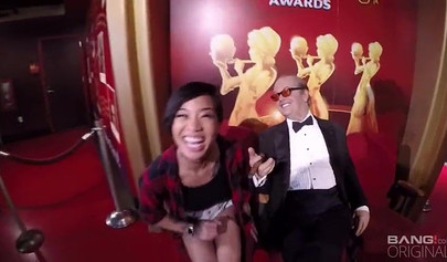 Sultry ebony teen Honey Gold sucks and bangs white meat pole