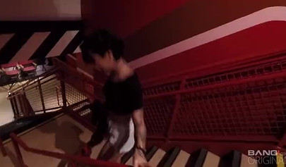 Sultry ebony teen Honey Gold sucks and bangs white meat pole