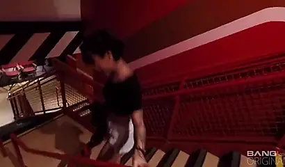 Sultry ebony teen Honey Gold sucks and bangs white meat pole