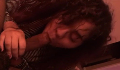 Curvy ebony sucks my huge dick and sits on it