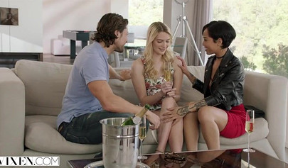 Ebony babe Honey Gold joins a white couple Jean Val Jean & Kenna James in a threesome