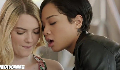 Ebony babe Honey Gold joins a white couple Jean Val Jean & Kenna James in a threesome