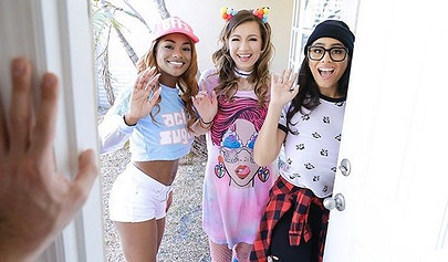 Three gamers share a dick in an interracial POV