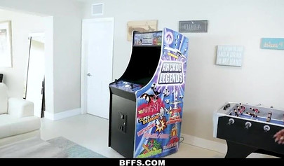 Three gamers share a dick in an interracial POV