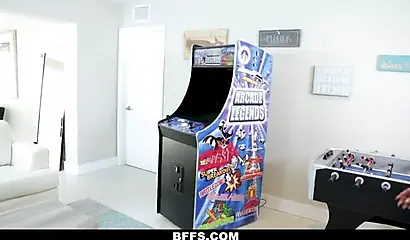 Three gamers share a dick in an interracial POV