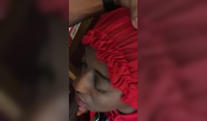 Black nympho with a nose ring sucking a huge ebony dick