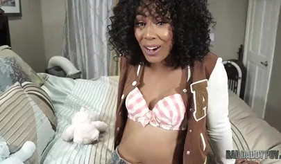 Small boobed ebony Misty Stone gets boned & creampied by her stepdad