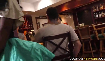 Black beauty Sarah Banks sucks multiple white dicks at once