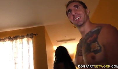 Black beauty Sarah Banks sucks multiple white dicks at once