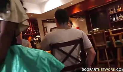 Black beauty Sarah Banks sucks multiple white dicks at once