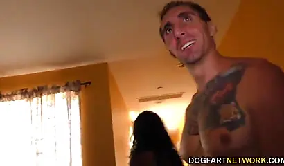 Black beauty Sarah Banks sucks multiple white dicks at once