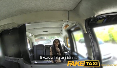 Cute ebony gives a cab driver a rimjob and gets banged roughly