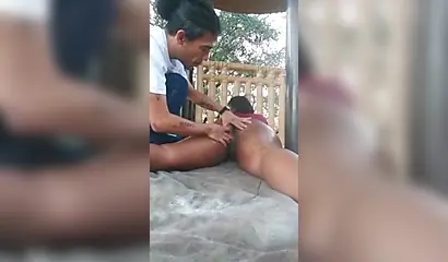 Thick ebony wife gets her huge round booty massaged and licked