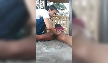 Thick ebony wife gets her huge round booty massaged and licked