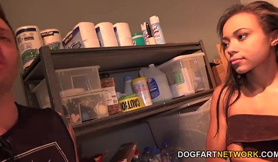 Ebony beauty Adrian Maya gets screwed by a bunch of white men