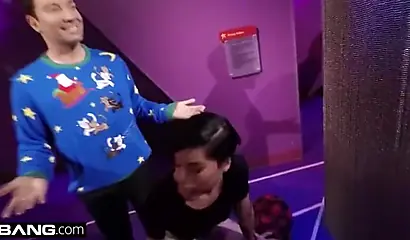 Inked ebony Honey Gold masturbates & fucks a throbbing dick