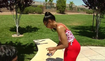 Big boobed ebony MILF Semmie De Soura enjoys an interracial fuck