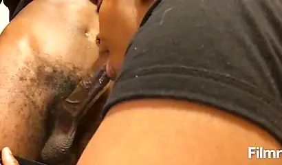 African nympho blows a huge meat pole & takes a facial