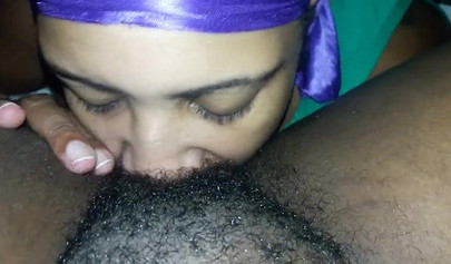 BBW gets her hairy fat pussy eaten out by an ebony lesbian