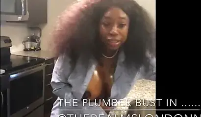 Busty curly-haired ebony strips and blows a strong black dick