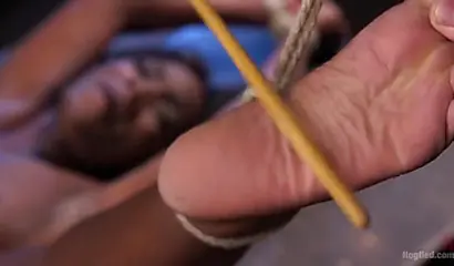 Skinny ebony Ana Foxxx gets humiliated & toyed while bound