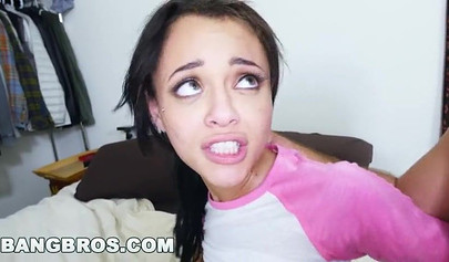 Foxy ebony teen Holly Hendrix rides her ass on a huge dick