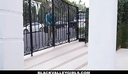 Sexy African nerd Noemie Bilas fucks a white dick & takes a facial