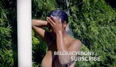 Marvelous Caribbean doll shows off her big tits and ass while going for a swim