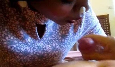 Lovely ebony lady blowing off a nasty white man