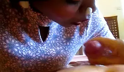 Lovely ebony lady blowing off a nasty white man