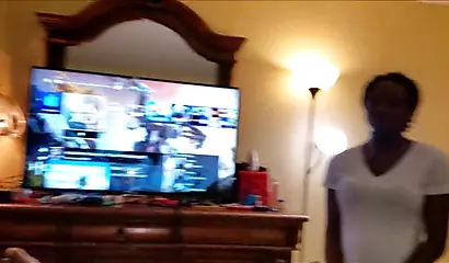 Afro-American slut sucks & rides her stepbrother's huge penis