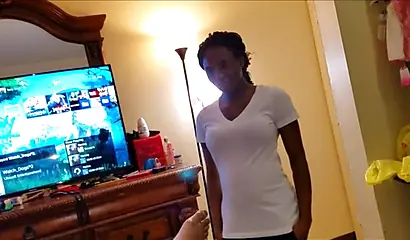 Afro-American slut sucks & rides her stepbrother's huge penis